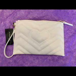 INC Party Pouch Beige Wristlet - quilted with heart shape